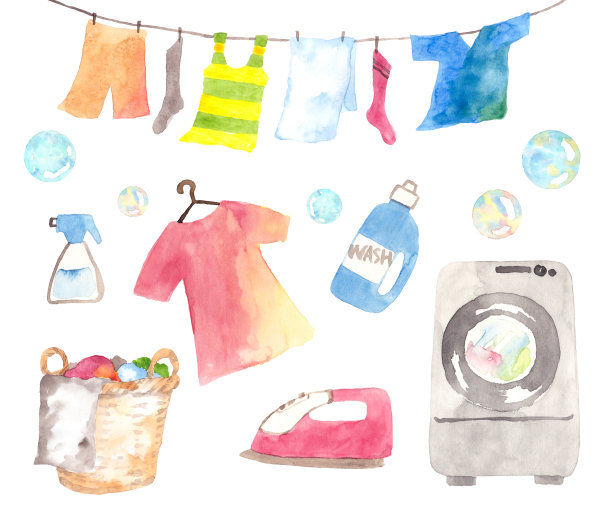 洗衣元素的水彩画图片下载