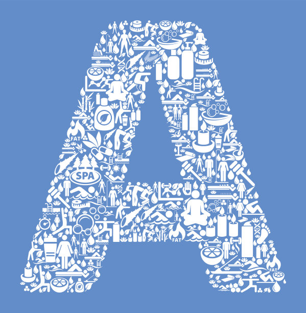 字母A健康和健康图标设置蓝色背景图片下载