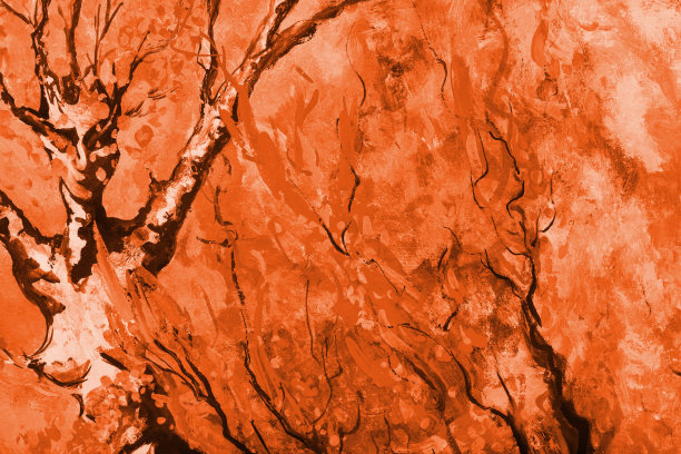 插图景观桦木覆盖着白霜树在深褐色的色调油画在秋天的天空背景图片下载