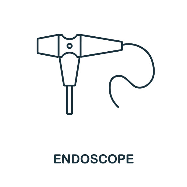 内窥镜图标。线条元素来自医疗设备收集。线性内窥镜图标标志的网页设计，信息图和更多。图片下载