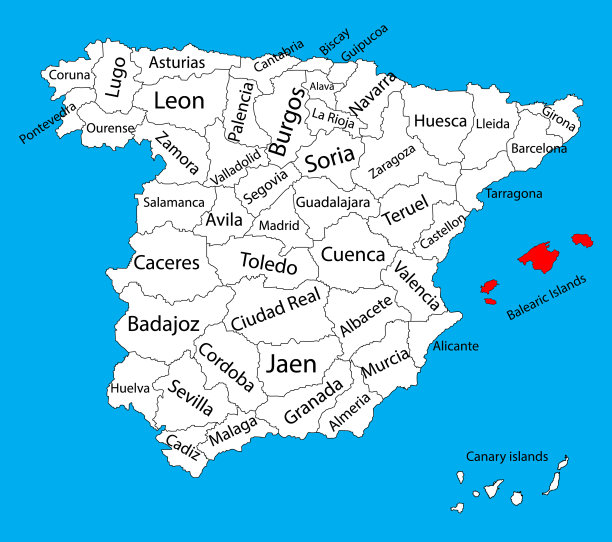 巴利亚群岛地图西班牙省行政图片下载