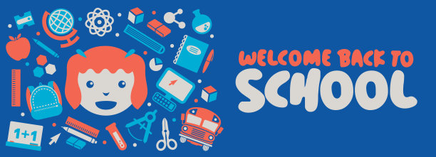 回到学校女孩的横幅-蓝色图片下载