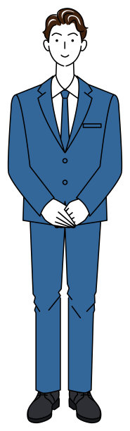 穿着西装的帅哥。备用的姿势。右手放在上面，双手交叉。全身站立插图矢量图片下载