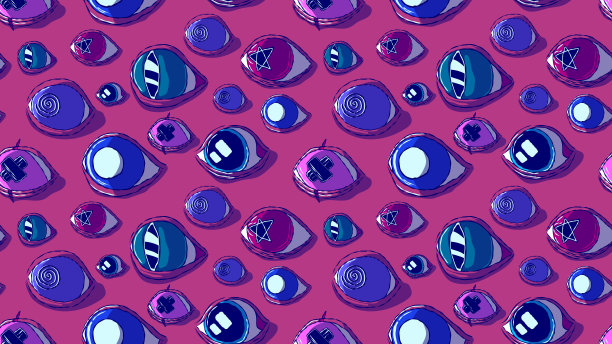 手绘矢量无缝模式-许多眼睛。图片下载