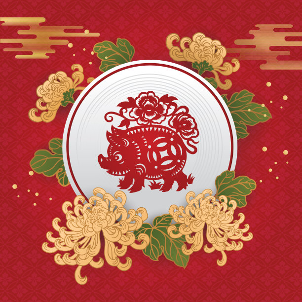 猪2019，猪剪纸，猪年，2019，新年快乐，中国新年图片下载