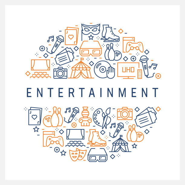 娱乐概念-彩色线图标，安排在圆形图片下载