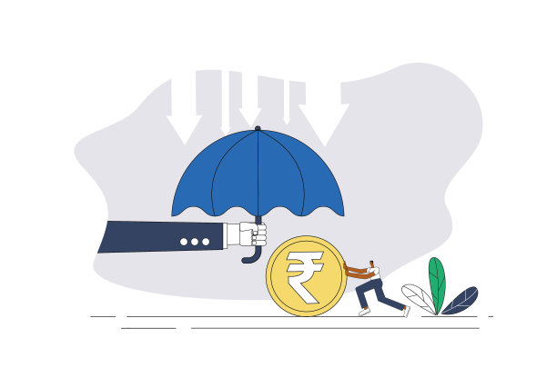 雨伞，男子推印度卢比，股市下跌。图片下载