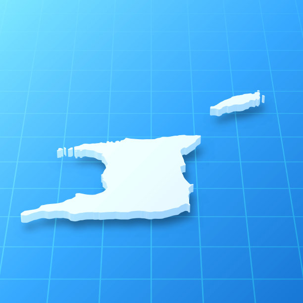 特立尼达和多巴哥3D地图，蓝色背景图片下载
