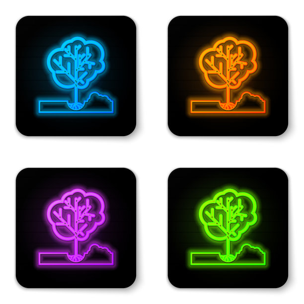 发光的霓虹灯种植树在地面图标图片下载