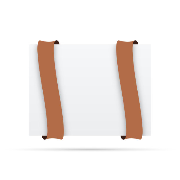 棕色丝带，空白白色标签-设计元素图片下载