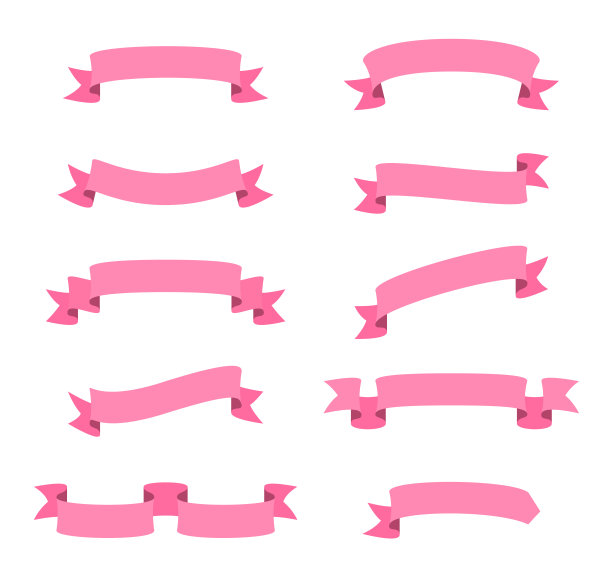 一套粉色丝带，横幅-设计元素在白色的背景图片下载