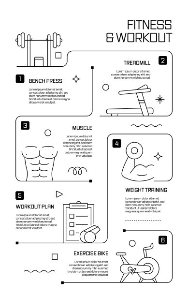 健身和锻炼相关矢量横幅设计概念，现代线条风格与图标图片下载