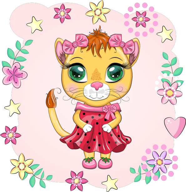 一只卡通狮子，穿着带蝴蝶结的漂亮裙子图片下载