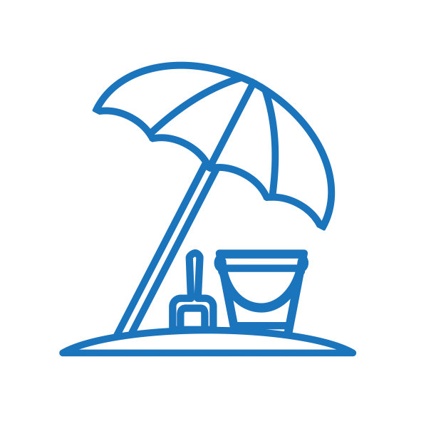 夏季海滩伞轮廓线艺术平面图标图片下载