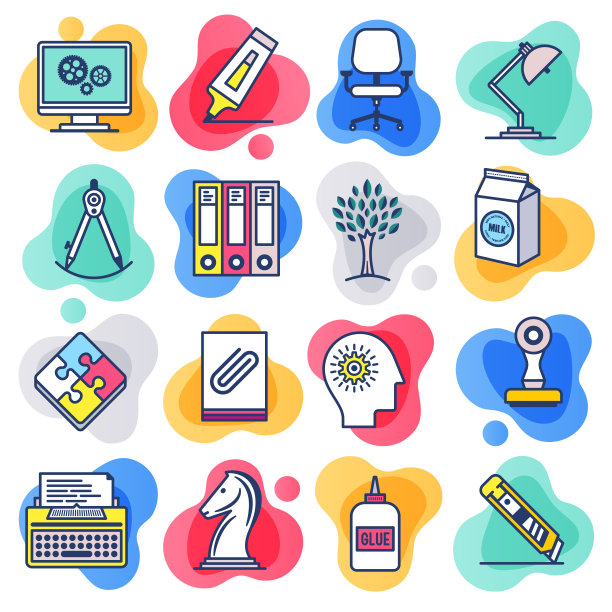 创意课程教学平面线液体风格矢量图标集图片下载