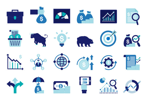 投资相关的平面图标，平面设计矢量符号插图。图片下载