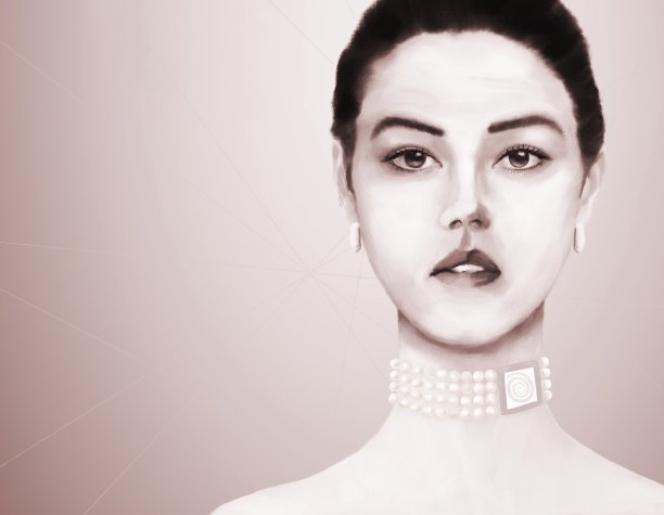 一名年轻女子的肖像与亚洲和欧洲的根源，装饰包括太阳的象征图片下载