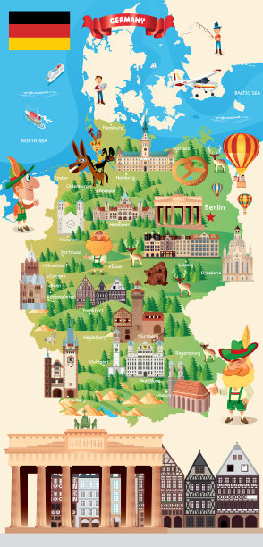 德国地图和勃兰登堡门图片下载