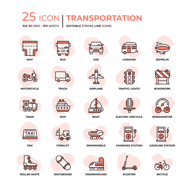 交通扁平样式线图标图片下载