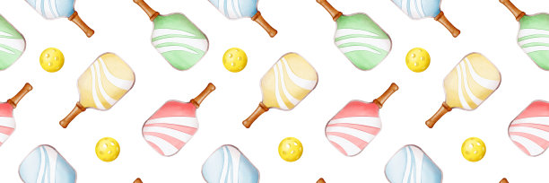 有趣的无缝模式与匹克球球拍和球。运动俱乐部图片下载