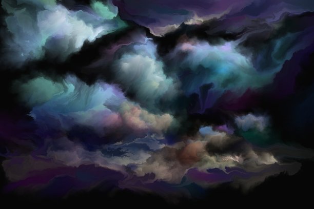 黑色背景上的彩色烟雾，艺术背景图片下载