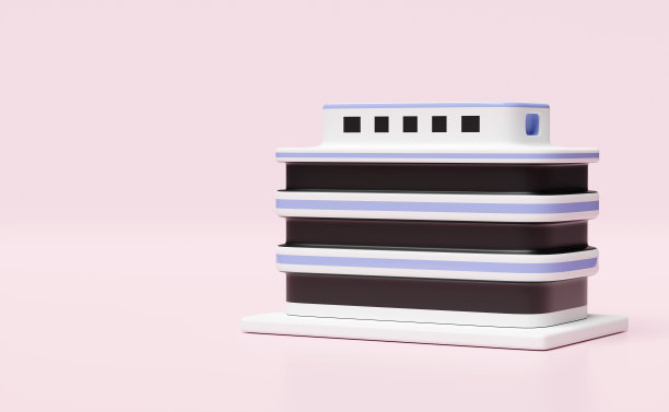 办公楼图标孤立在粉红色的背景。3d渲染图图片下载