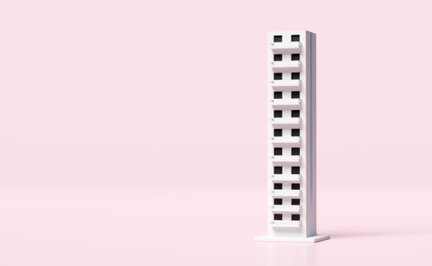 摩天大楼图标孤立在粉红色的背景。3d渲染图图片下载