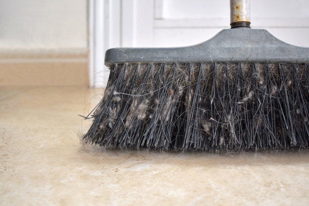 脏的扫地刷上有一堆灰尘。图片下载