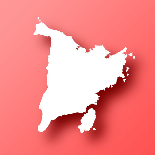 班乃地图在红色背景与阴影图片下载