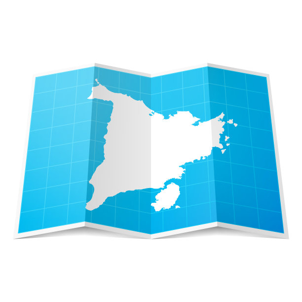 折叠的班乃地图，孤立在白色背景上图片下载