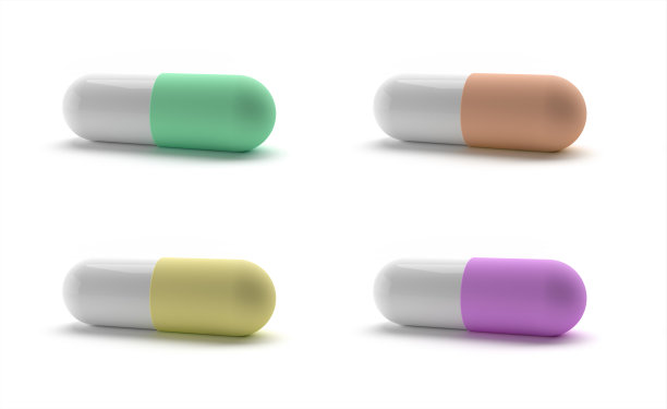保健用胶囊丸药。彩色胶囊集3D渲染。逼真的彩色药丸。一套药物胶囊。图片下载