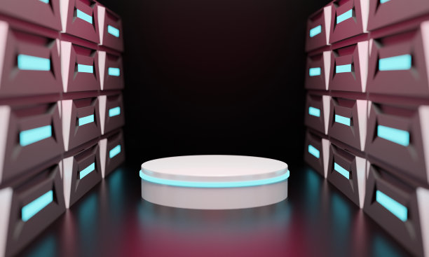 霓虹灯元素的讲台，完美的产品展示或推广图片下载