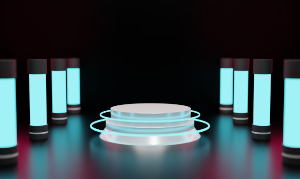 霓虹灯元素的讲台，完美的产品展示或推广图片下载