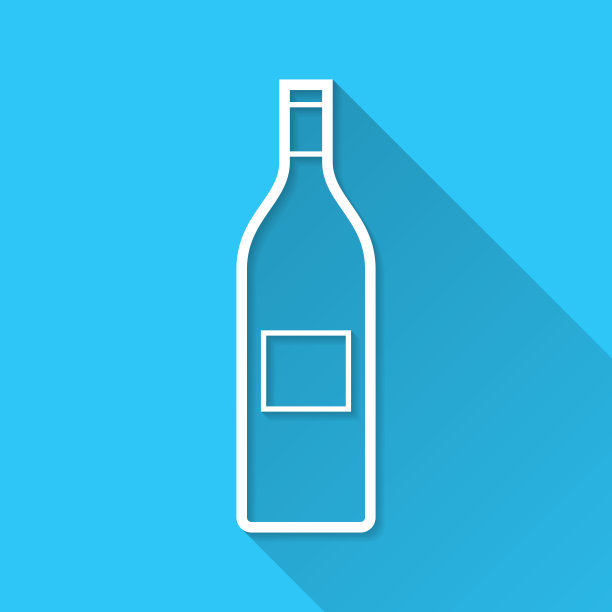 酒瓶。图标在蓝色背景-平面设计与长阴影图片下载