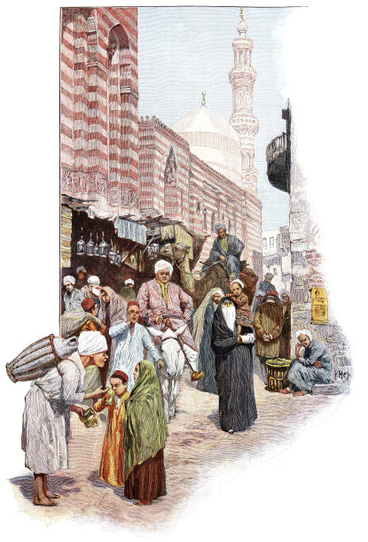 开罗街景，背景是一座清真寺图片下载