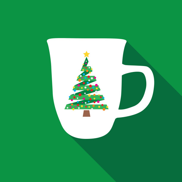 彩带圣诞树咖啡杯图片下载