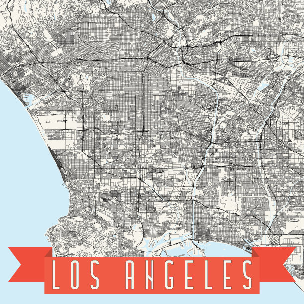 洛杉矶，加利福尼亚矢量地图图片下载