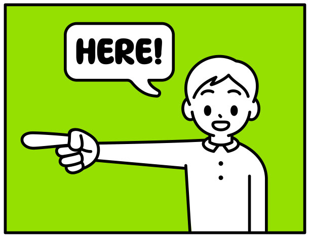 一个男孩用食指指着观看者的左侧，看着观看者，以极简主义的风格，黑白轮廓图片下载