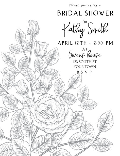 黑色和白色花新娘淋浴模板图片下载