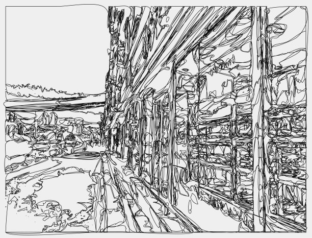 抽象线条绘画风格的商场街景图片下载