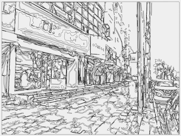 抽象线条绘画风格的商场街景图片下载
