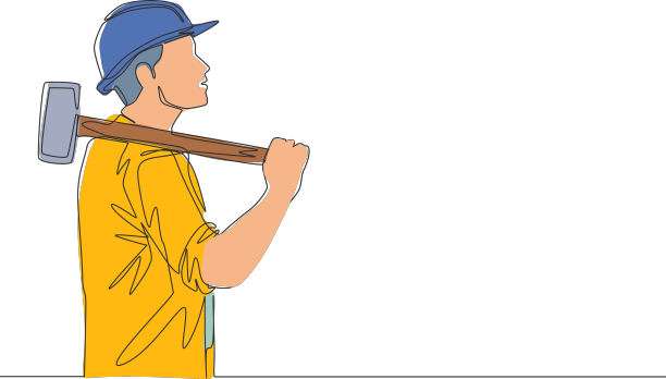 一幅年轻建筑的连续线条图图片下载