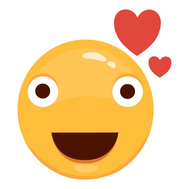 爱的眼睛表情向量爱的眼睛表情。黄色爱有趣的表情，幽默情绪的笑脸与心，甜卡通表情字符孤立在白色背景图片下载