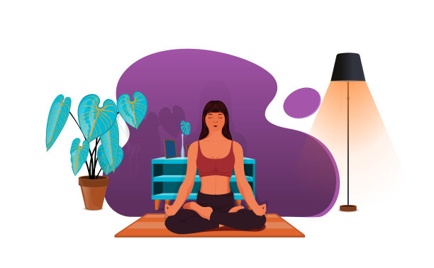 女子冥想瑜伽体式莲花坐姿盘腿冥想与钦摩德拉隔离在白色背景上，图片下载