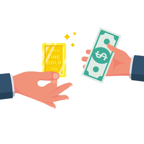 购买黄金。用金块兑换货币。平面向量。图片下载