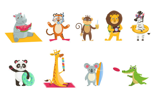 一套夏天的石鳖插图。向量图形。图片下载