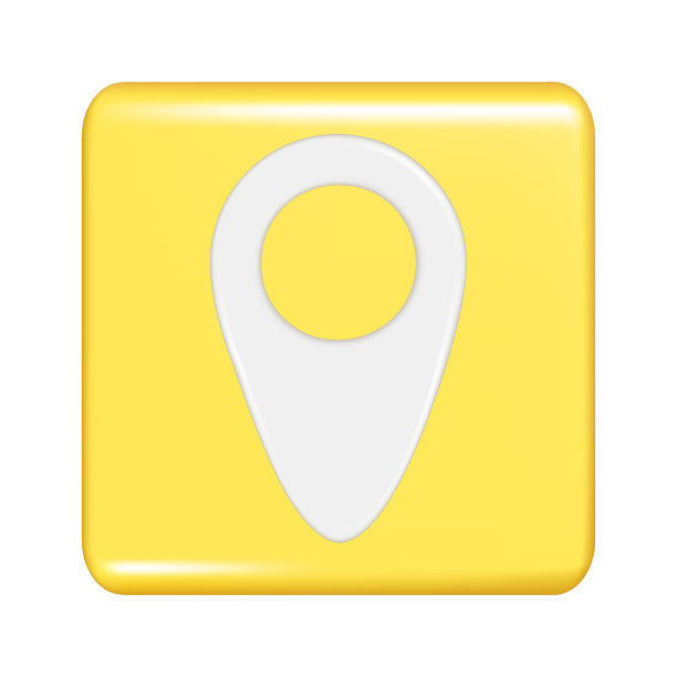 现实的三维黄色方形与位置地图针gps指针标记标志。装饰方形按钮图标，按钮符号元素。抽象矢量插图隔离在白色背景图片下载
