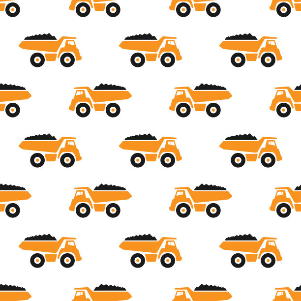 大型橙色矿用自卸卡车孤立在白色背景上。无缝模式。矢量简单的平面图形说明。纹理。图片下载