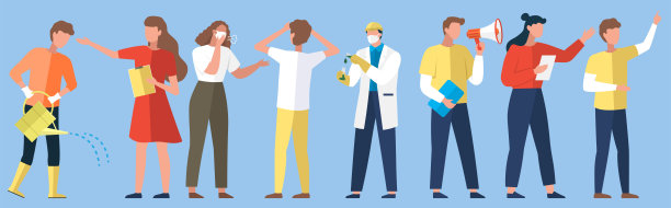 科学家，人们设定。科学实验室工作人员、化学研究人员开会时戴着防护口罩图片下载