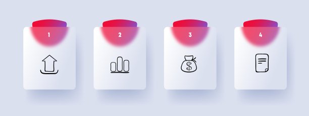 业务线图标。钱袋，图形，图表，证券，纳税申报表。柔和的颜色背景。矢量线图标图片下载